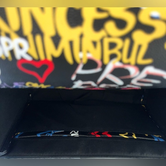 Bee Box Satchel Handbag Purse W/Matching Wallet Black Graffiti - Picture 15 of 16